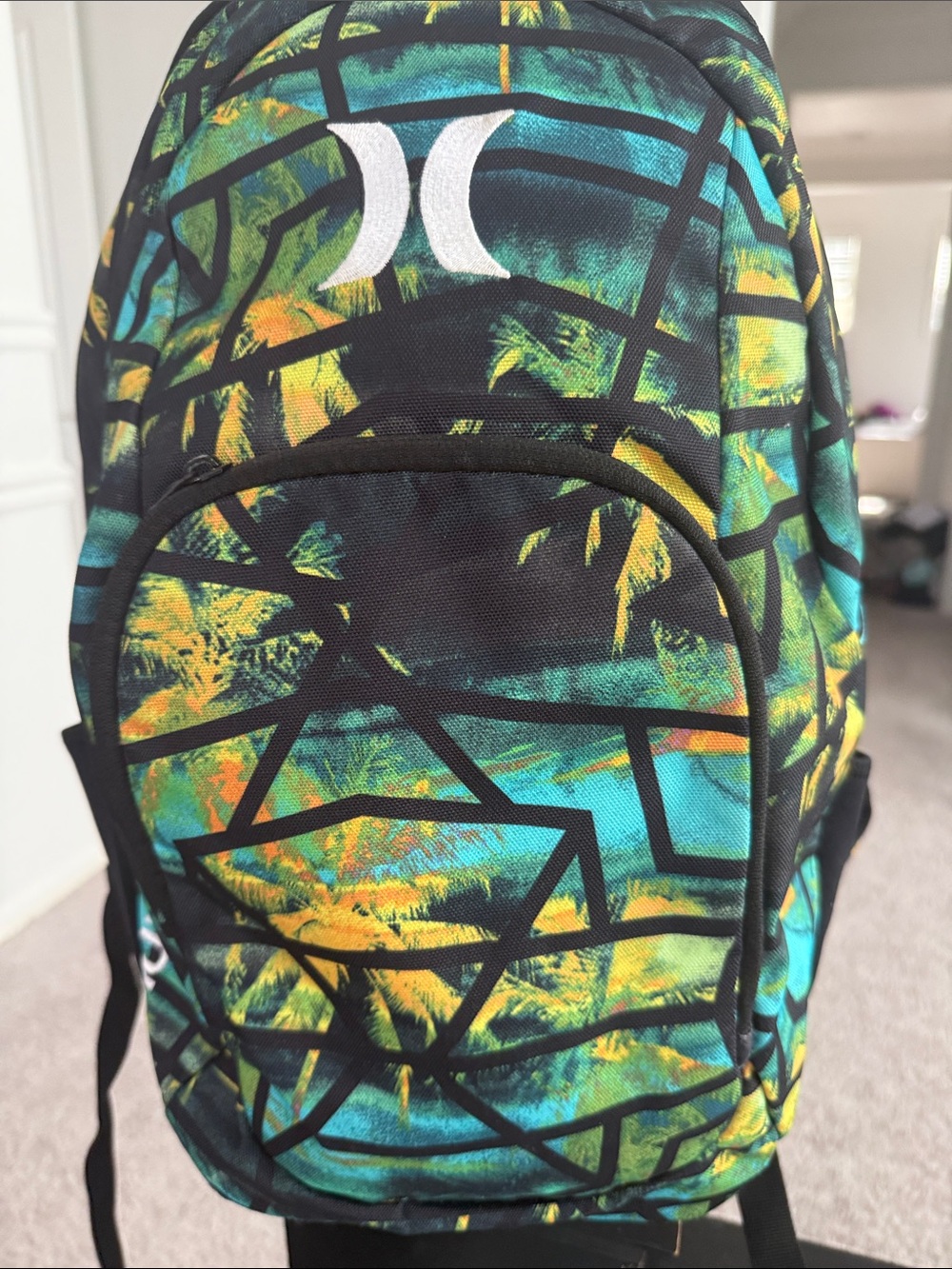 Hurley Teal, Yellow & Black Geometric Tropical Backpack